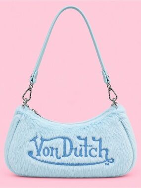 Von Dutch Light Blue Fur Shoulder Bag